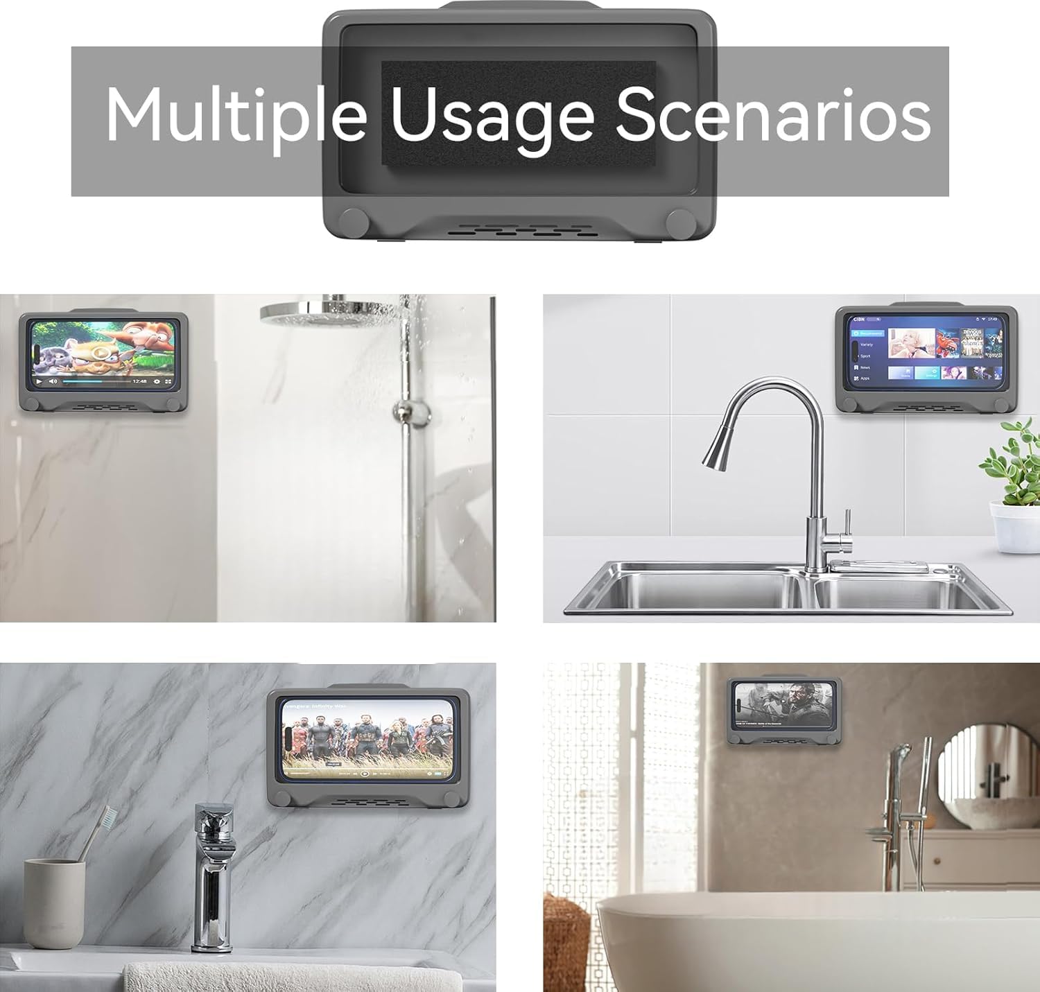 Shower Phone Holder Waterproof - 360 Rotatble Adjustable Shower Iphone Case Holder, Enhanced Touch Sensitivity & Stability, Bath